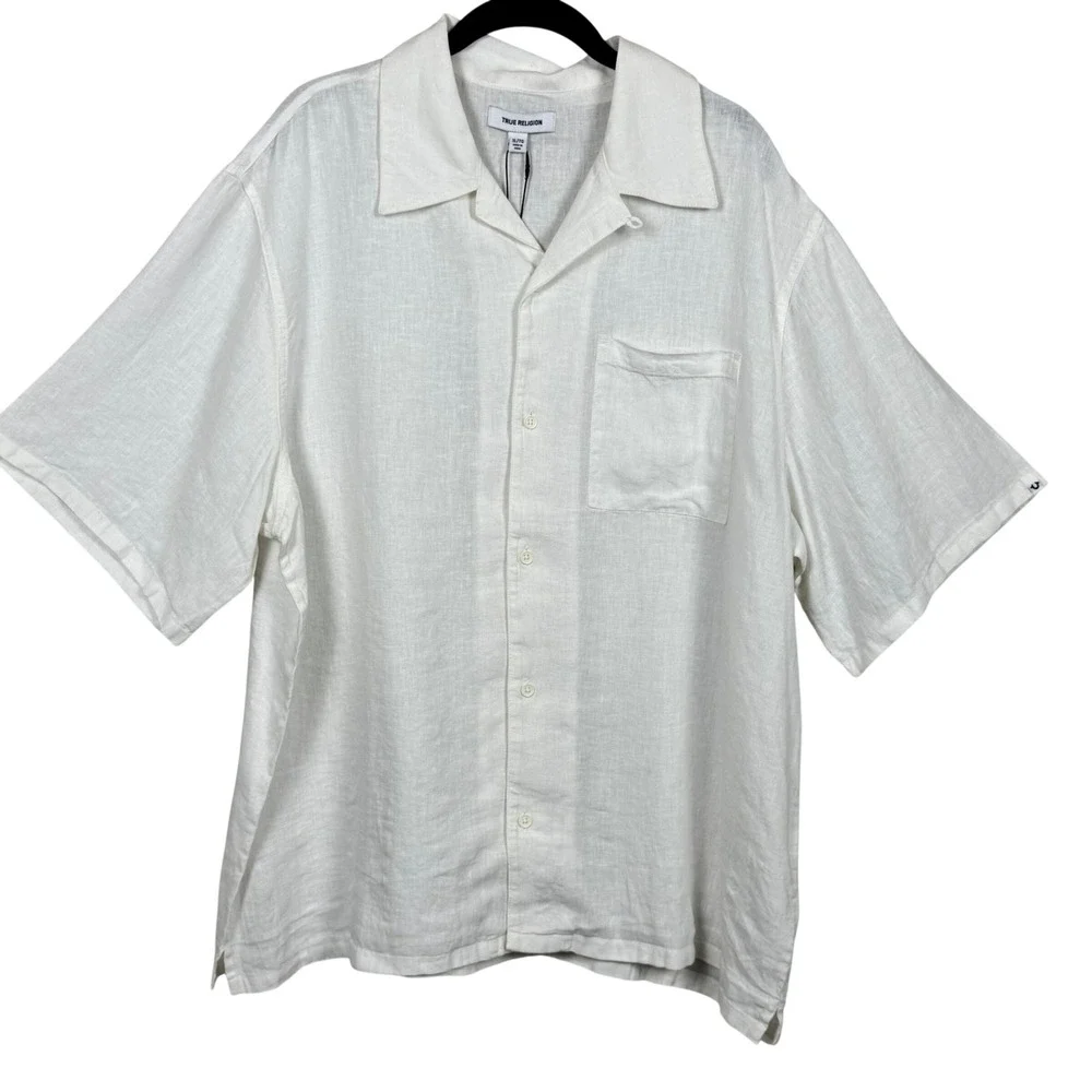 True Religion Linen Blend Shirt XLWhite NWT Coastal Resort Minimalist Camp